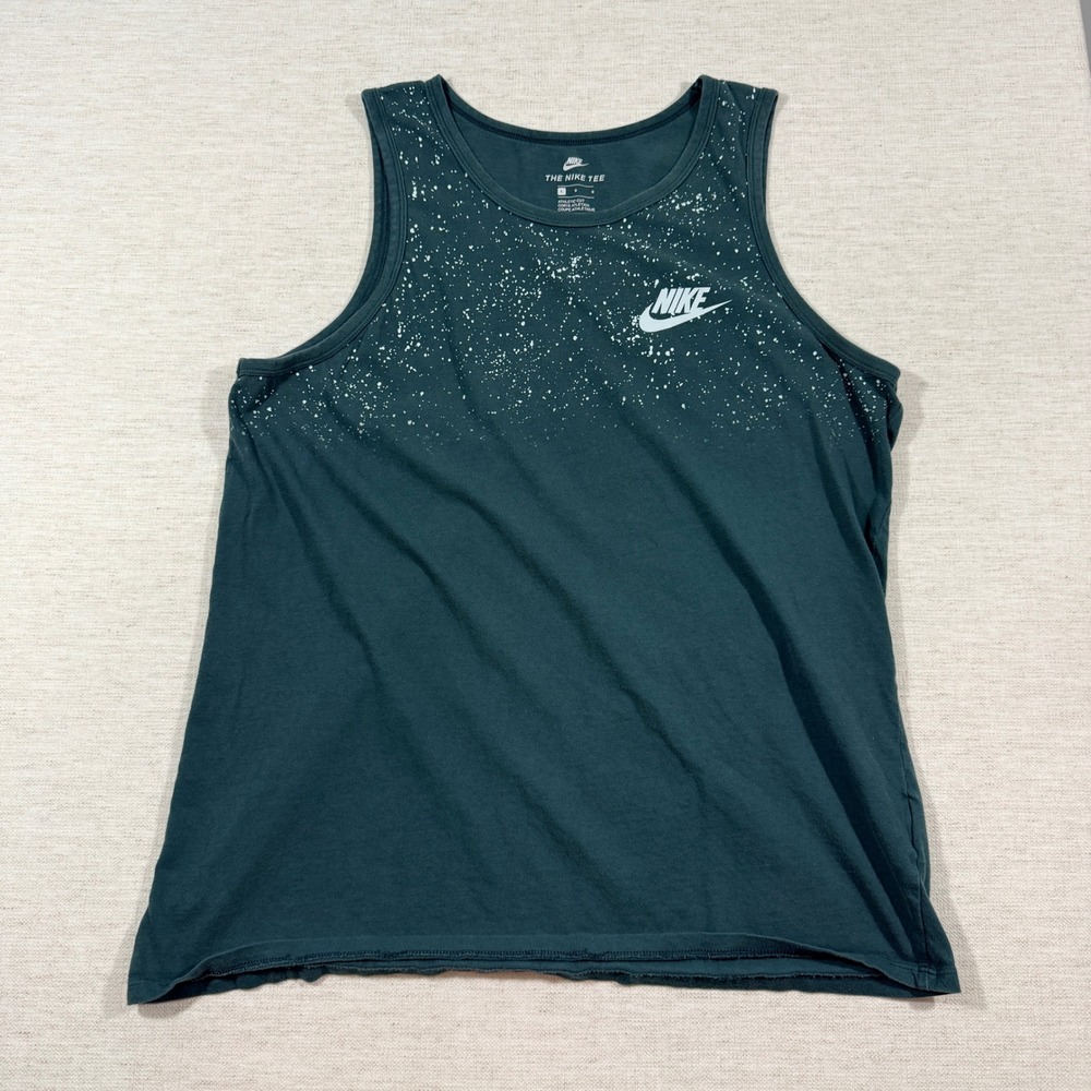 Nike Tank Top Mens Large Green Good Splatter Graphic Swoosh Athletic Cut